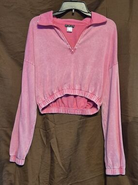 VENUS Pink Cropped Quarter Zip Sweatshirt Y2K Style Lounge Top Small